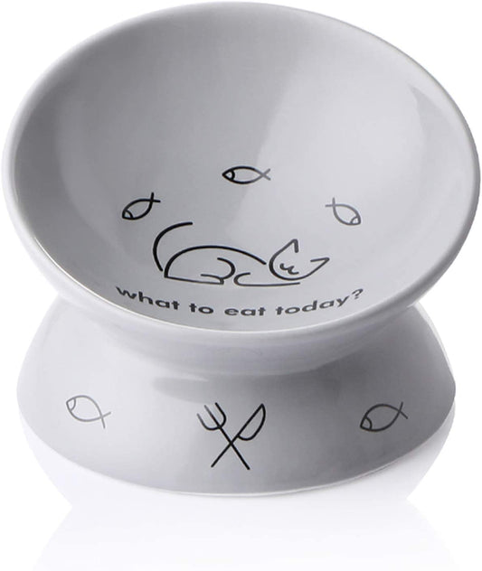 Sweejar Ceramic Raised Cat Bowls, Slanted Cat Dish Food or Water Bowls, Elevated Porcelain Pet Feeder Bowl Protect Cat'S Spine, Stress Free, Backflow Prevention (Grey)